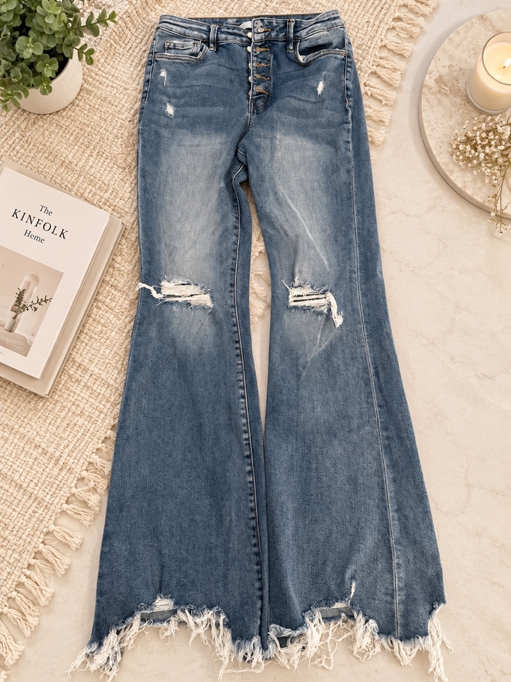 Vervet High-Waist Distressed Cropped Flared Jeans - Blue- Size 30